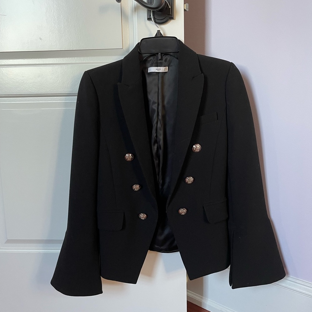 MANGO military style button blazer with hook closure in BLACK